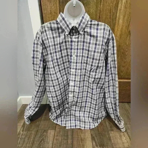Nautica Other - NAUTICA Shirt Mens XL Purple Gray Plaid Button Up Long Sleeve Classic Fit